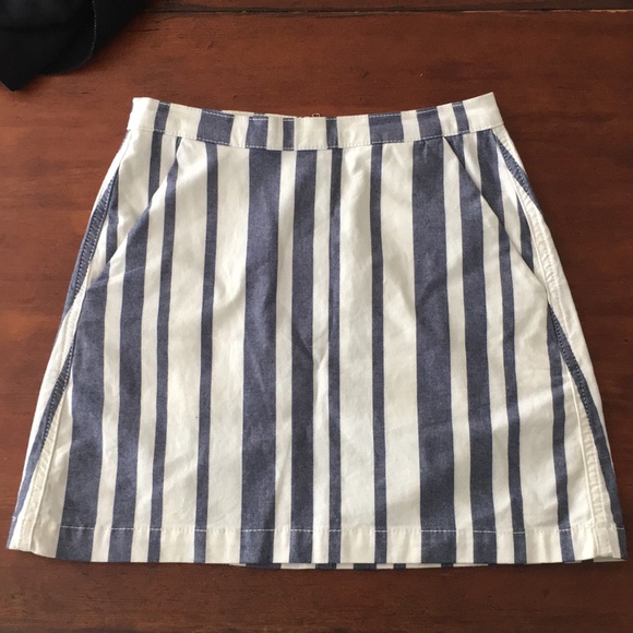 blue and white striped denim skirt